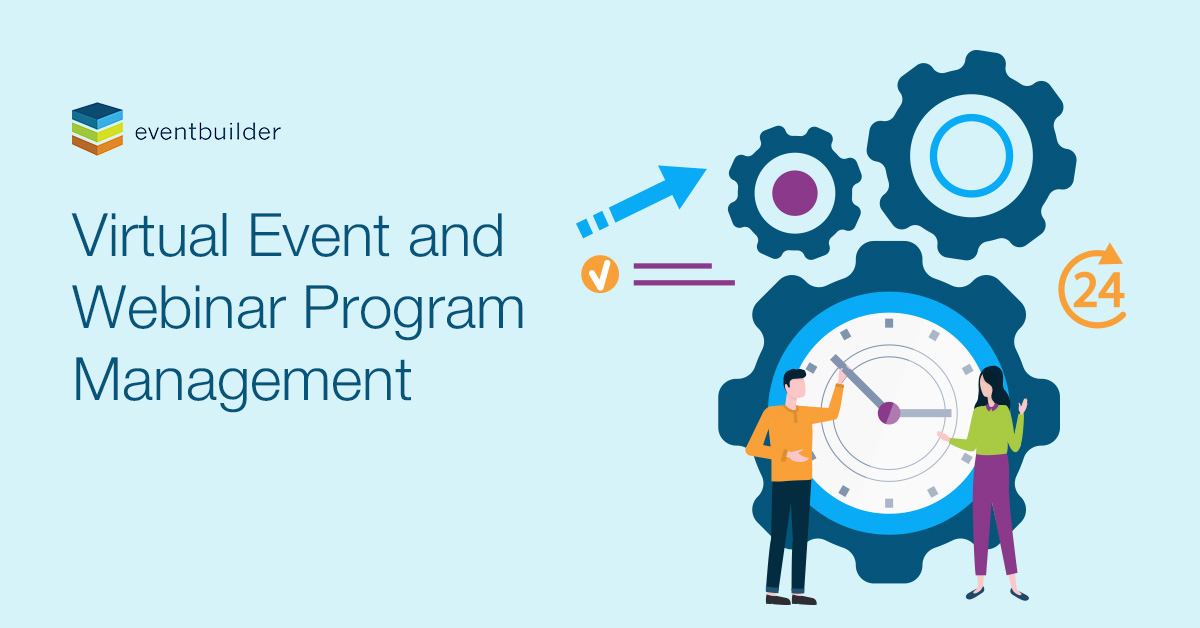 Vector graphic. Image text: Virtual Event and Webinar Program Management